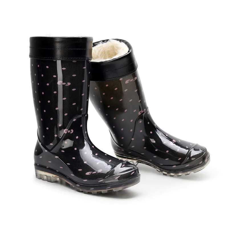 2023 new warm rain boots female adult cute fashion water shoes plush rain boots non-slip waterproof padded outdoor overshoes