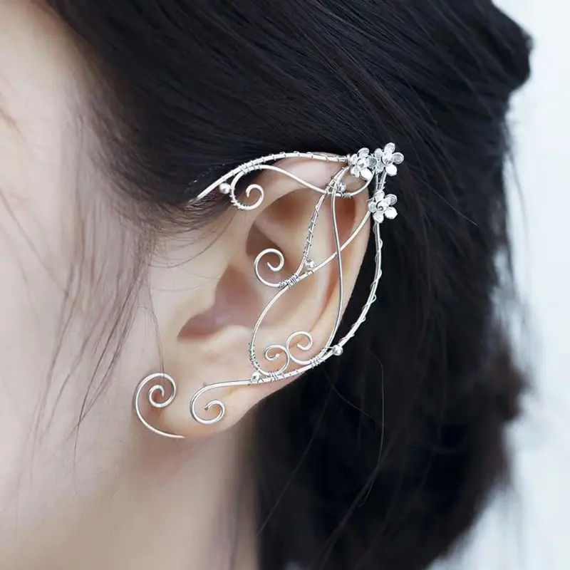 

652F Novelty Elf Ear Cuffs Clip-on Earrings Wing Tassel Filigree Fairy Wrap Earring Elf Cosplay Fantasy Costume Jewelry Decor