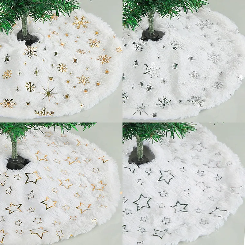 

38cm Plush Christmas Tree Skirt Sequin Snowflakes Xmas Tree Skirts Base Cover Carpet Mat 2024 New Year Navidad Party Decorations