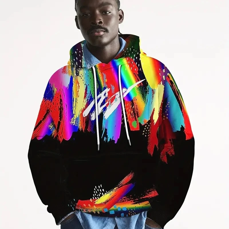 

Fashion Men's Hoodie 3d Rainbow Printed Men's Clothing Street Designer Long Sleeved Loose Oversized Pullover Tops Casual Sweater