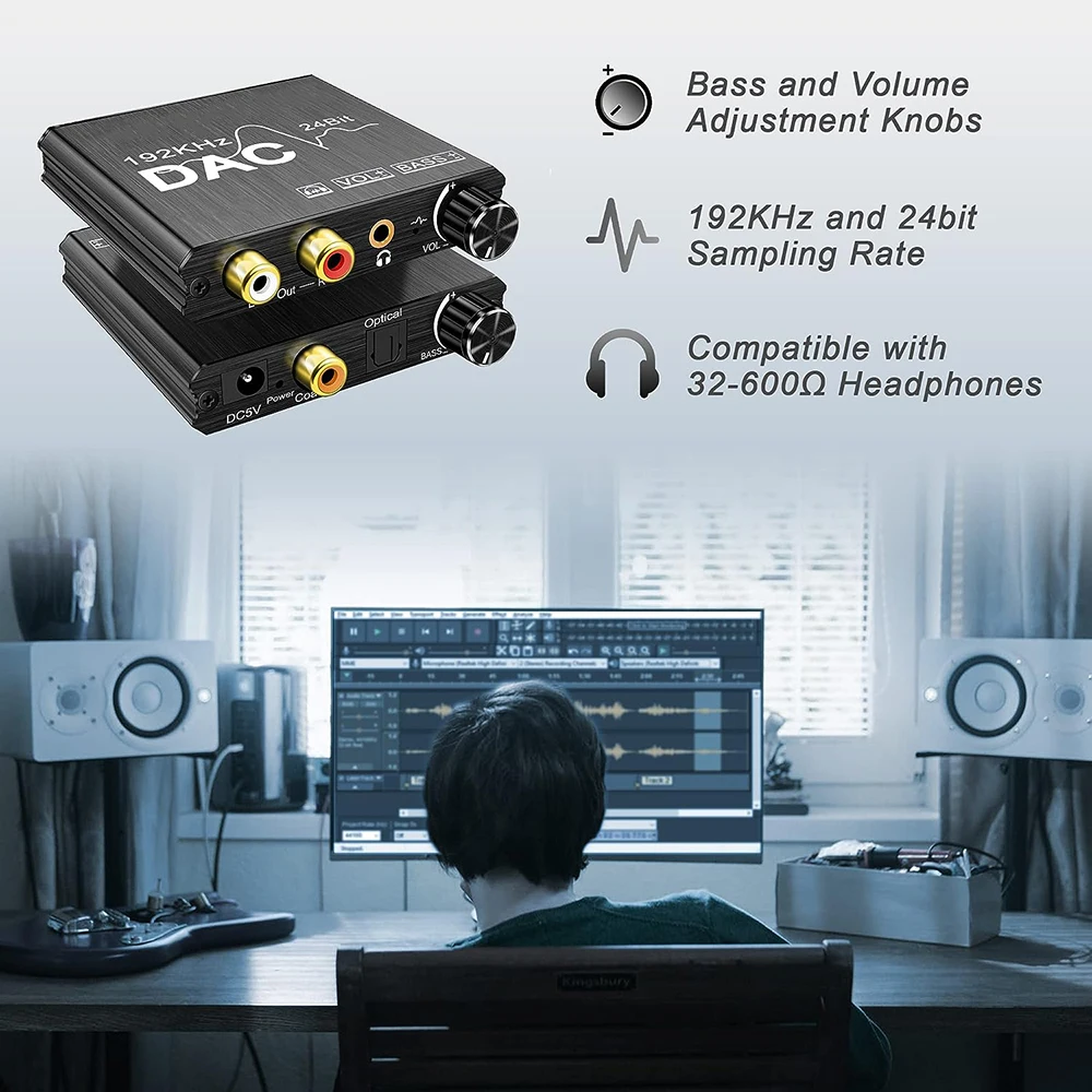Цифро-аналоговый аудиоконвертер ЦАП 192 кГц с регулятором громкости SPDIF