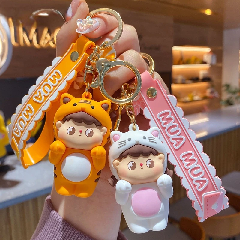 

New Little Couple Doll Keychain Orange Tiger Pink Cat Cute Bag Pendant Exquisite Gift Keychain Valentine's Day Must Send