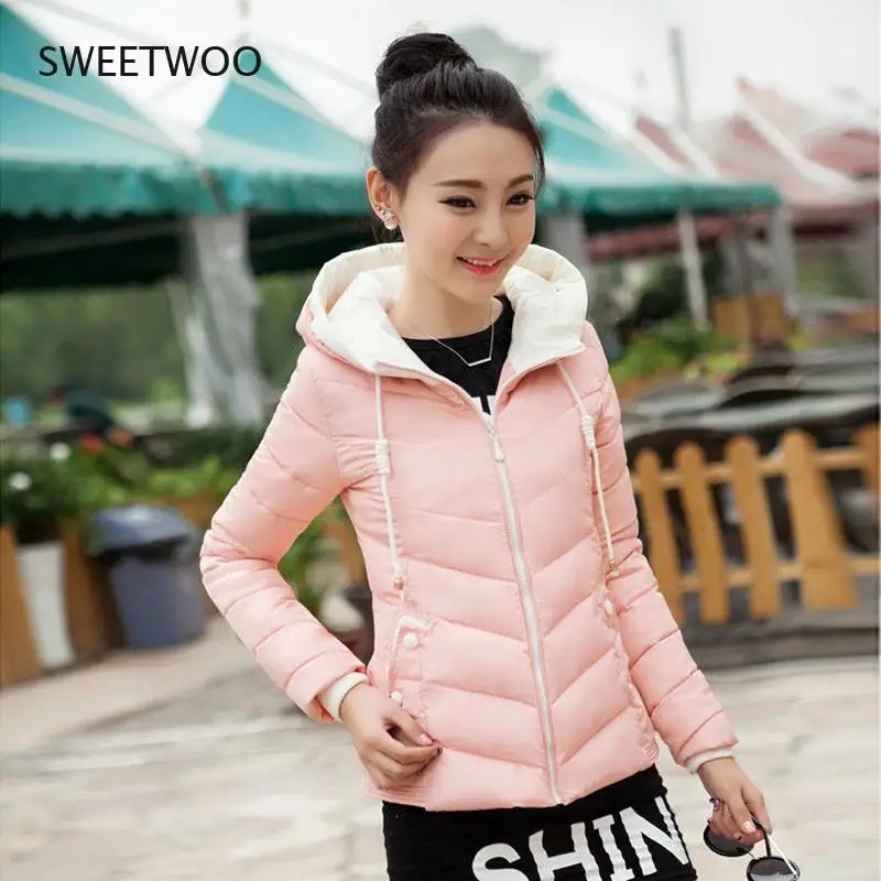 Winter Jacket Women 2022 New Korean Style Short Slim Hooded Padded Jacket Coat Woman