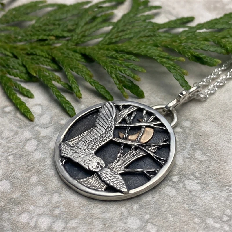 Винтажное ожерелье с подвеской в виде дерева Луны совы круглых кулонов для