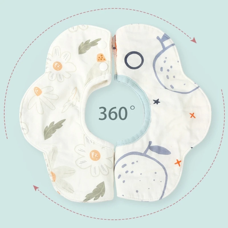 

N80C Cotton Baby Bibs High-absorbent Saliva Towel Cartoon Newborn Burp Cloths 3-layers Button Scarf for Boy Girls Feeding Bib