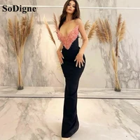 sodigne exquisite beading pink sequin crystal mermaid prom dresses v neck evening gowns arabic women formal party dress