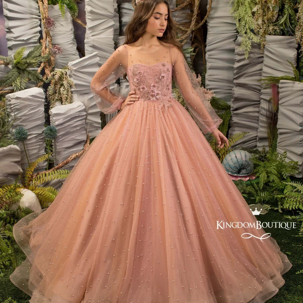 Lorencia Blush Блестящее платье с цветочным узором для девочек на свадьбу расшитое