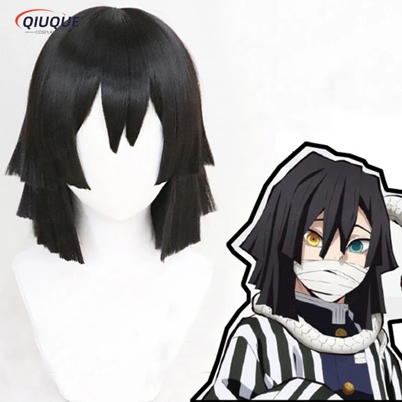 

Парик для косплея из аниме «рассекающий демонов», термостойкие короткие черные волосы, для косплея киметсу (игуро обанаи), с шапочкой