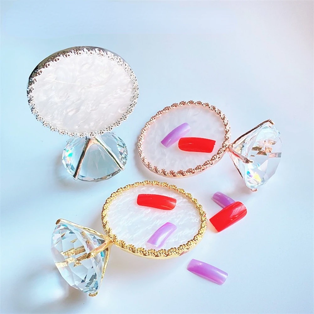 

1PC Diamond False Nail Art Plate Tips Display Stand Golden Rim Agate Palette Nail Polish Gel Display Photo Props Showing Tools