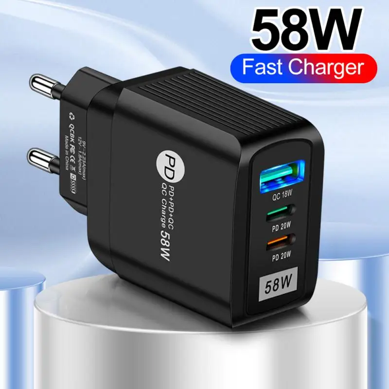

New 2 PD+QC 3.0 USB Usb Type C Fast Charger Qc3.0 Usb C Quick Charge 58w Eu Us Uk Plug Phone Charge Pd Charger Wall Charger