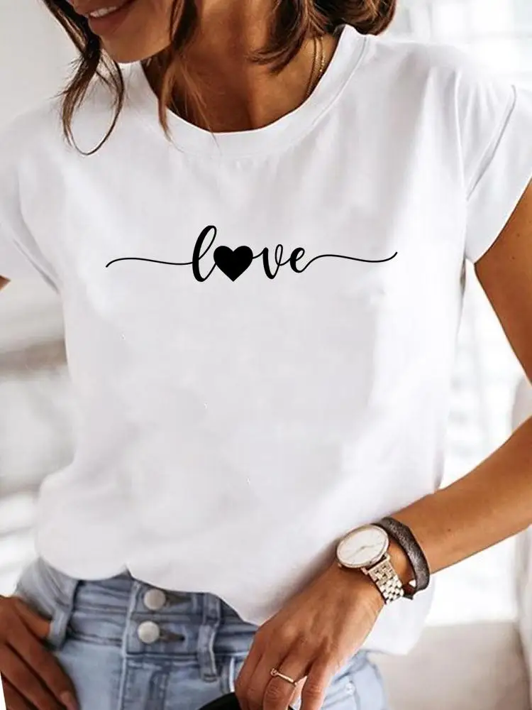 

Clothing T-shirts Short Sleeve Clothes Fashion Casual Ladies Women 90s Cute Love Style Sweet Print Female Summer T Graphic Tee