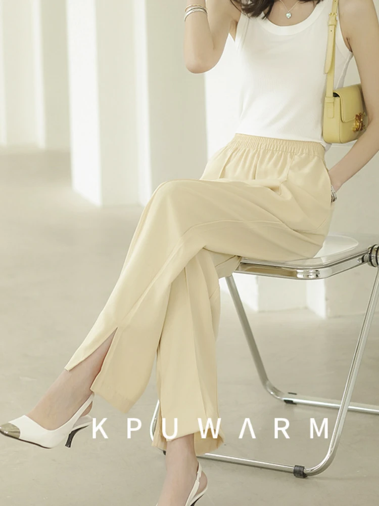 

Side Slit Suit Pants Women's 2022 Summer New High Waist Drape Outer Wear Casual Straight Pants Summer Trousers