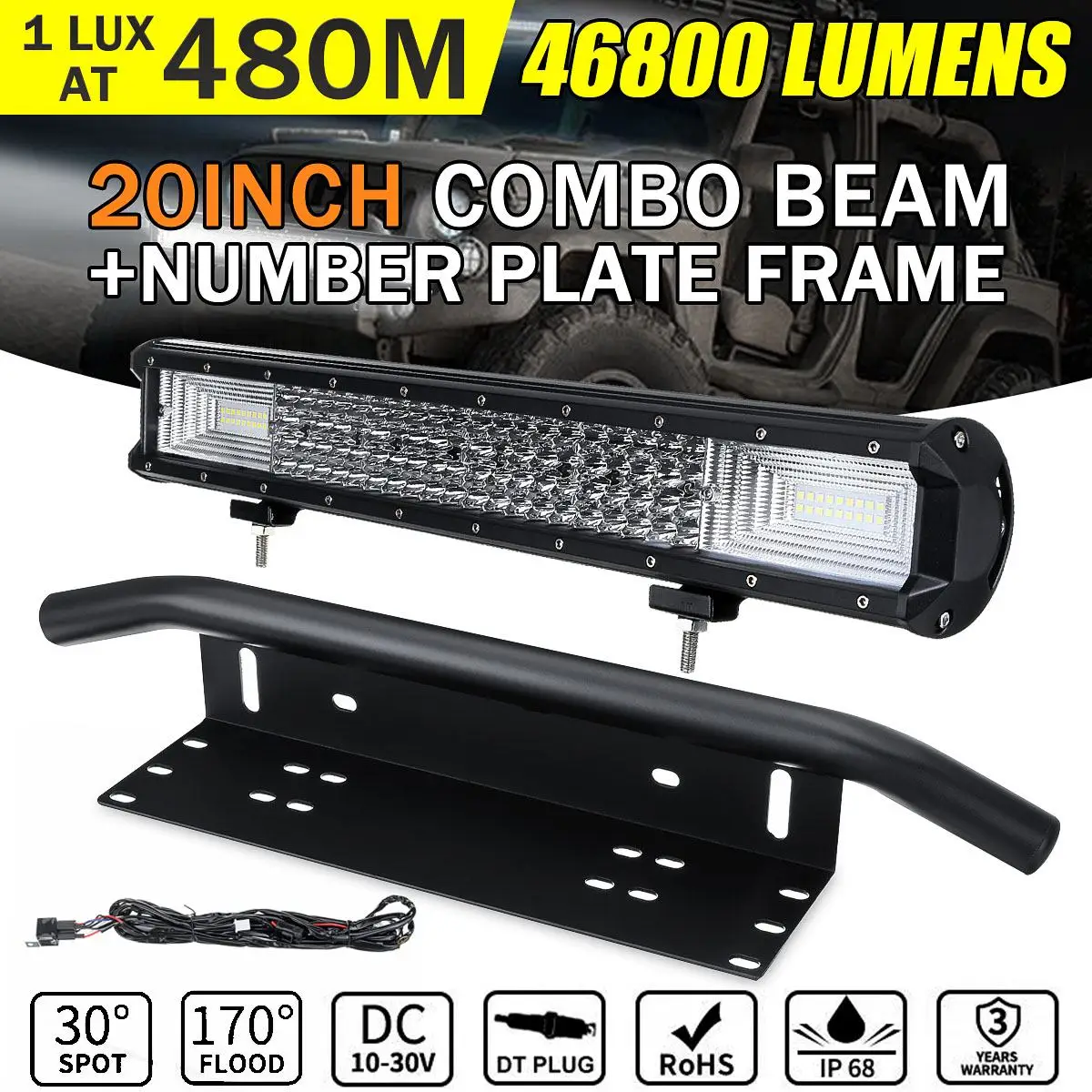 

Offroad LED Bar 20 inch Work Lamp 4x4 SUV 4WD 12V 24V Car Lights with License Plate Mount Bracket Bull Bar Holder 116000LM