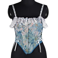2022 corsets for women sexy blue corset top gothic print corset bustier lace crop fishbone corset suspenders womens corset