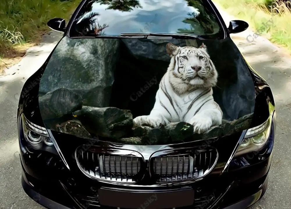 

white tiger Car hood vinyl stickers wrapped PVC film hood decals stickers general car modified hood protection stickers