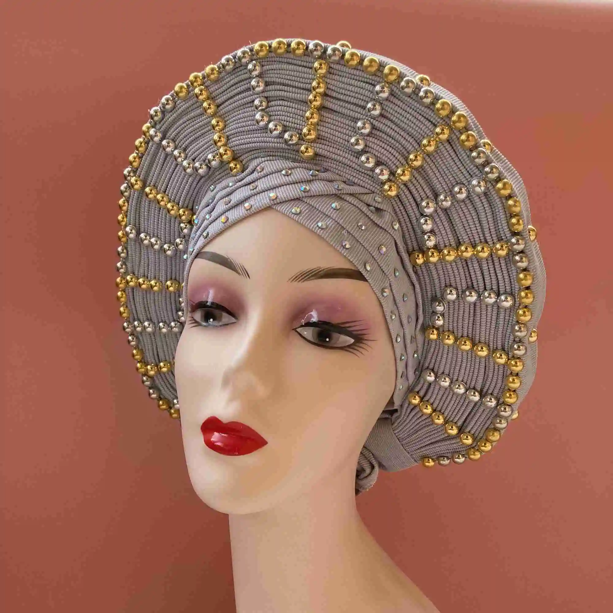 

Fashion aso oke gele women head wrap 2022 high quality african headtie nigerian gele headties with beads and stones1set