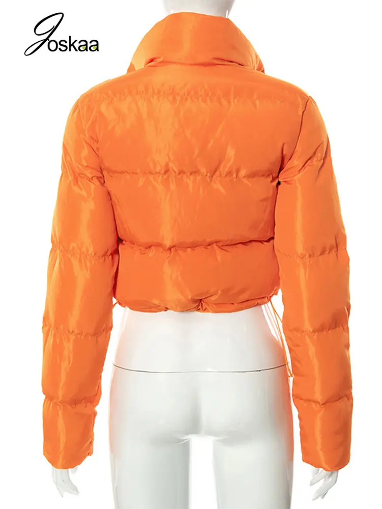 Joskaa Solid Color Stand Collar Long Sleeve Winter Jacket Women Casual Zip Up Drawstring Parkas 2022 Female Slim Coat Streetwear