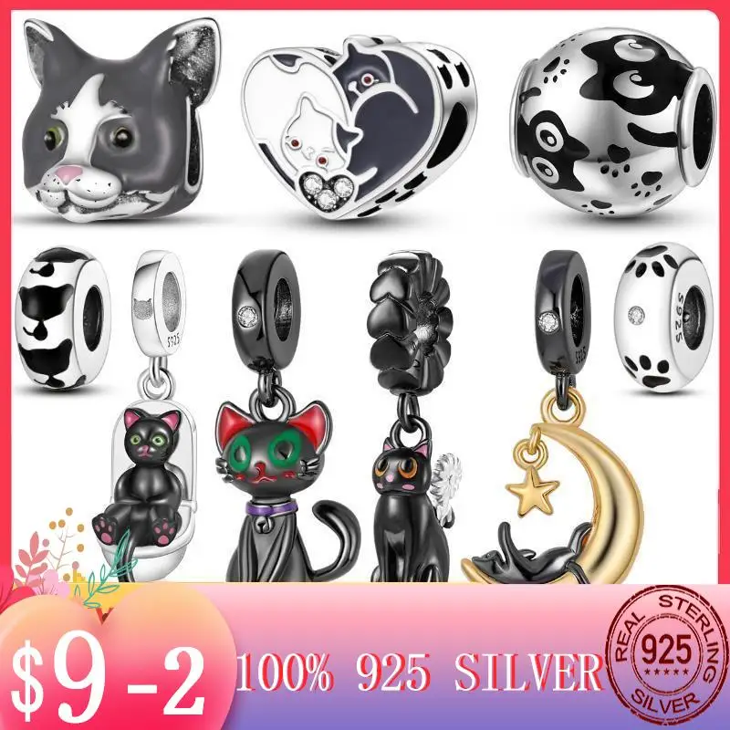 

2022 Hot Lucky Black Cat Star Moon Beads Charm fit MULA Bracelet Necklace Pendant Plata Silver Color Women Jewelry Making Gift