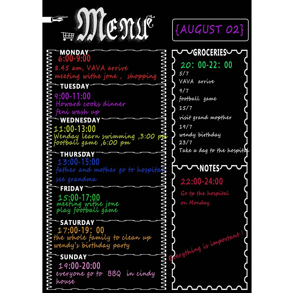 

Adhesive Weekly Plan Board Note Table for Kitchen Refrigerator Chalkboard Sticky Board Black