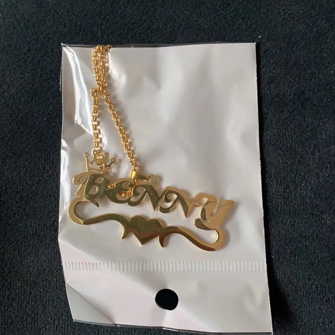 Customized Name Necklace Personalized Heart Necklace For Women Stainless Steel Crown Nameplate Pendant Jewelry Gift Bijoux Bff