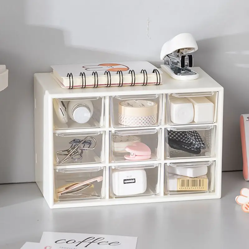 

Plastic 9 Grids Desktop Storage Box Jewelry Dust Proof Drawer Desk Organizer Cosmetic Storage Earrings Makeup Container for Home