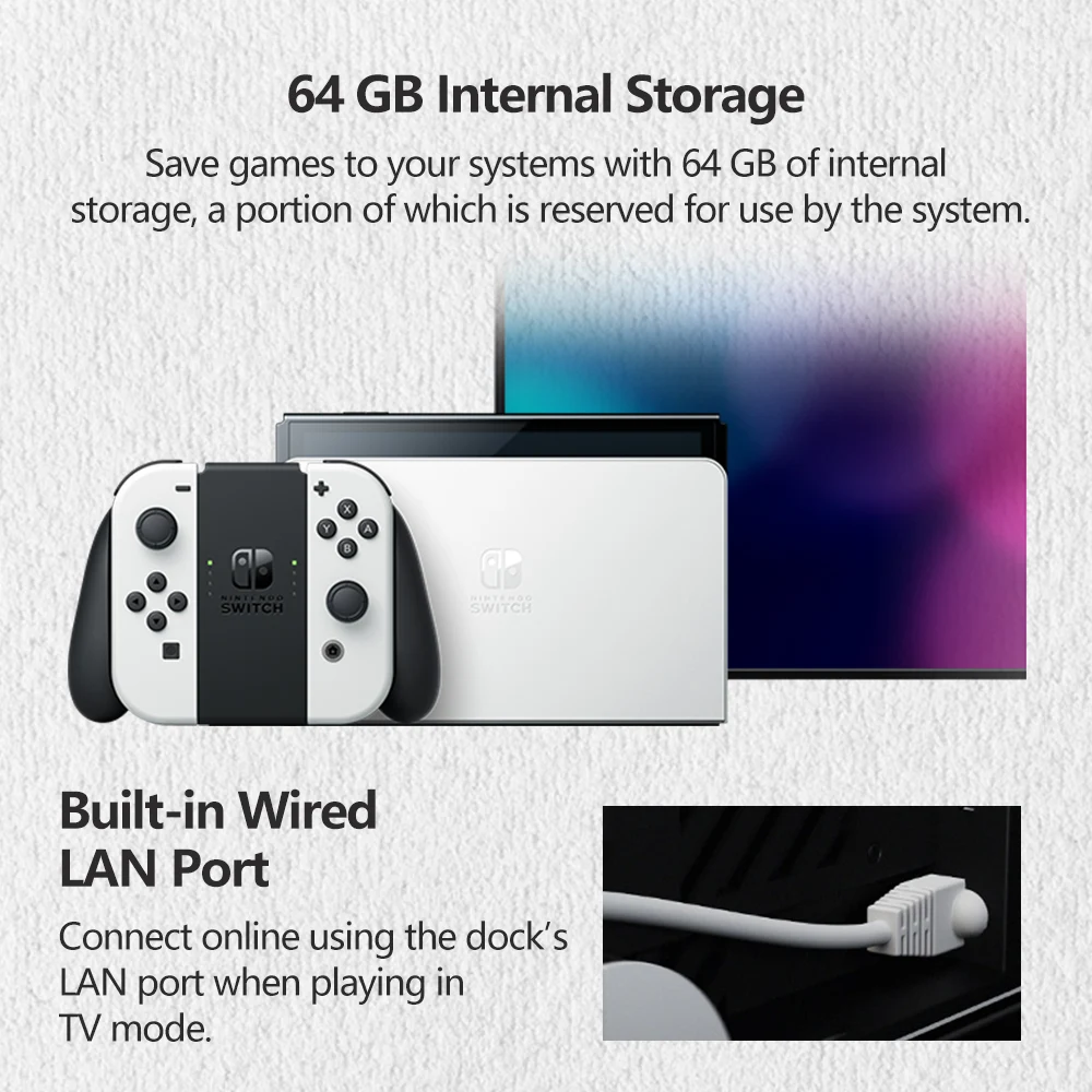 Nintendo Switch OLED Unlocked Game Console White Neon Blue and Red Joy Con EU Plug Optional with 7 Inch OLED Touch Screen 64GB