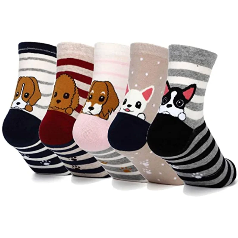 

Cute Socks Womens Novelty Animal Socks for Girl Cartoon Cotton Casual Crew Funny Socks Dog print socks ,1Pair 5 Pairs