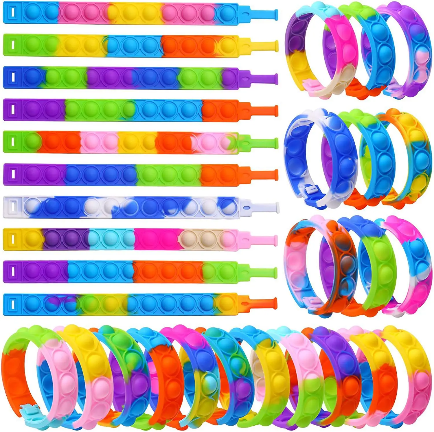 36Pcs Pop Bracelet Toy Pack Set Wearable Bracelets Push Poping Bubble Sensory Stress Relief Toys For Kids Adults Pinata