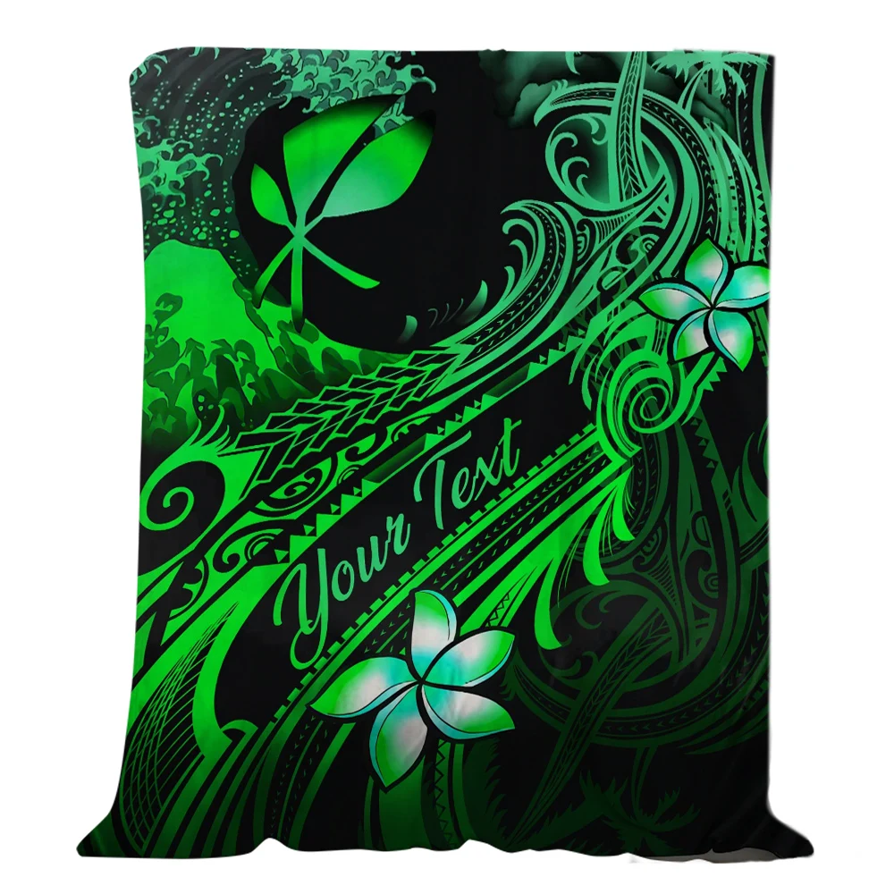 

CLOOCL Polynesia Flannel Blankets Green Frangipani Tattoo Pattern Blanket Throw Summer Keep Warm Air Conditioner Quilt