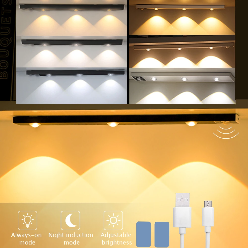 

Светильник для шкафа с пассивным ИК датчиком движения, 3000K, 4000K, 6000K, лампа «кошачий глаз» для помещений, 30 см, 40 см, регулируемая яркость для ку...