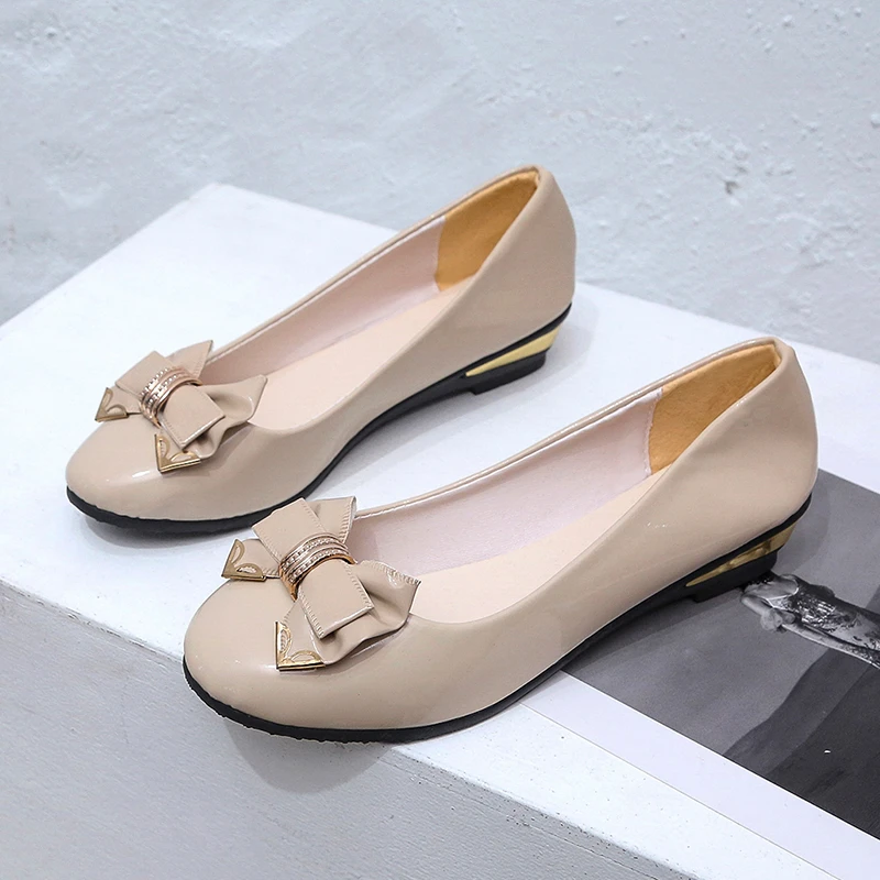 

2022 Spring Bow Women Shoes Lady Ballet Flats Low Wedge Heel Slip on Casual Shoes Sweet Wedding Bridal Shoes