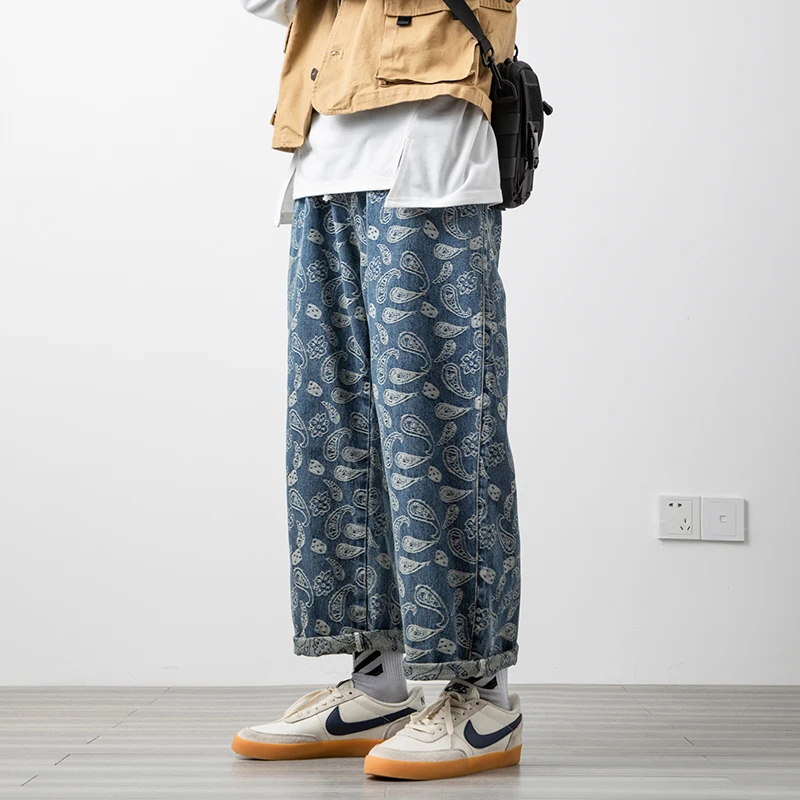 

Мужские прямые джинсы с фруктовым принтом, повседневные джинсы большого размера, 2022