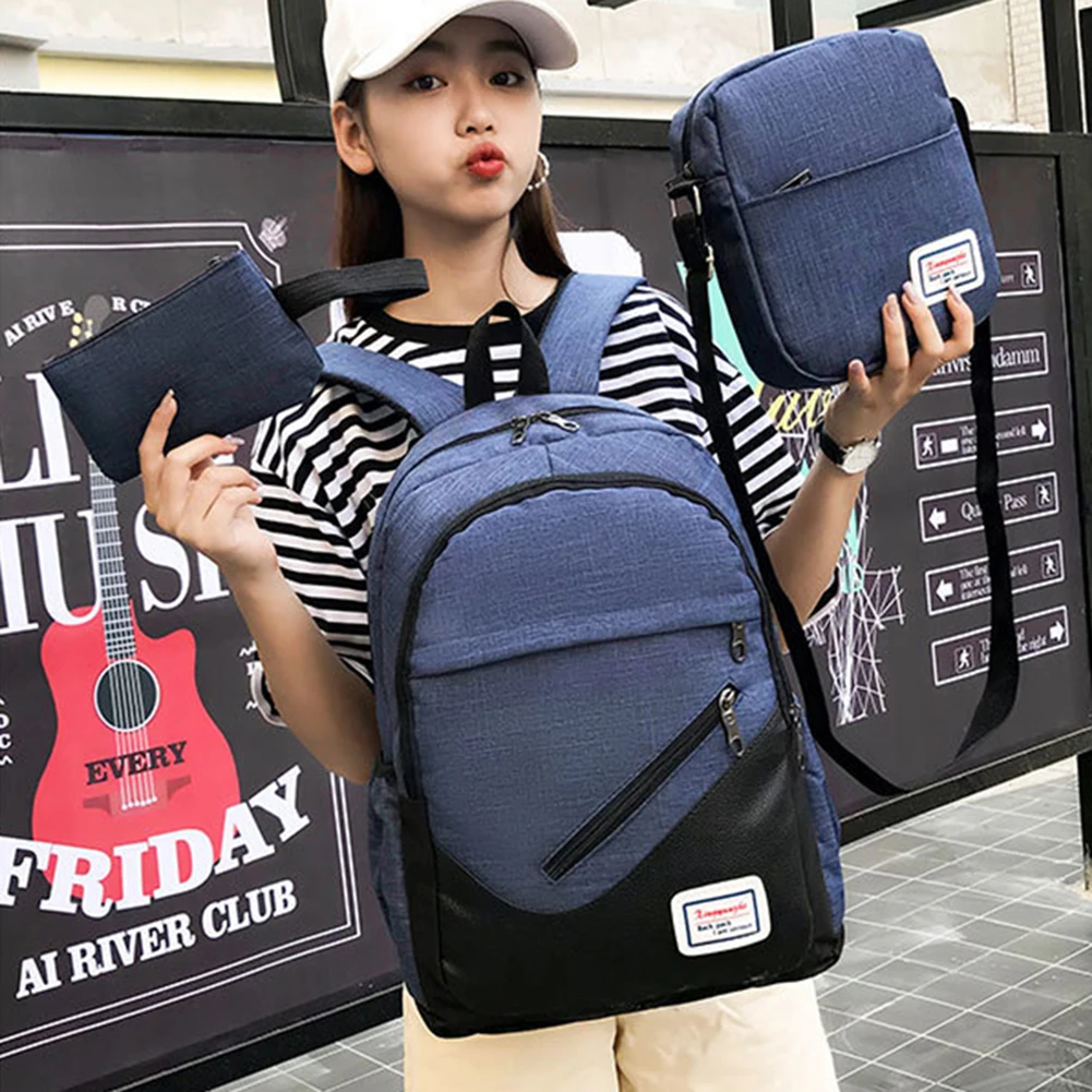 

3pcs/set unisex large-capacity lightweight business backpack USB charging port student school bag computer bag