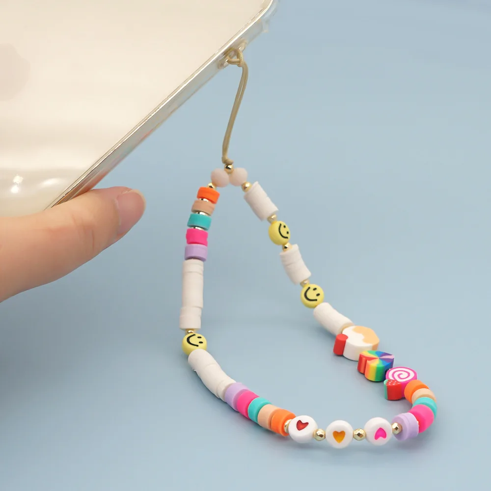 

New Color Soft Pottery Heart 7mm Acrylic Chain Wrist Mobile Phone Rope