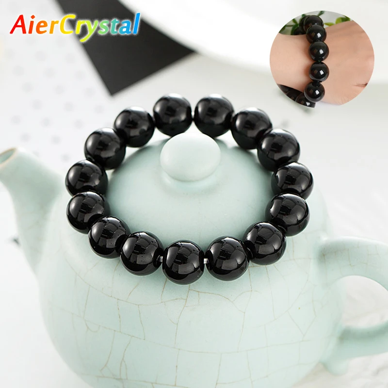 

Women Fashion Lucky Obsidian Bracelet Fortune Simple Moonstone Agate Natural Stone Beads Braclet for Men Hand Jewelry Chakra