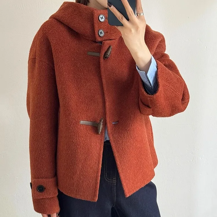 Корейское осенне-зимнее новое двустороннее кашемировое пальто с капюшоном и