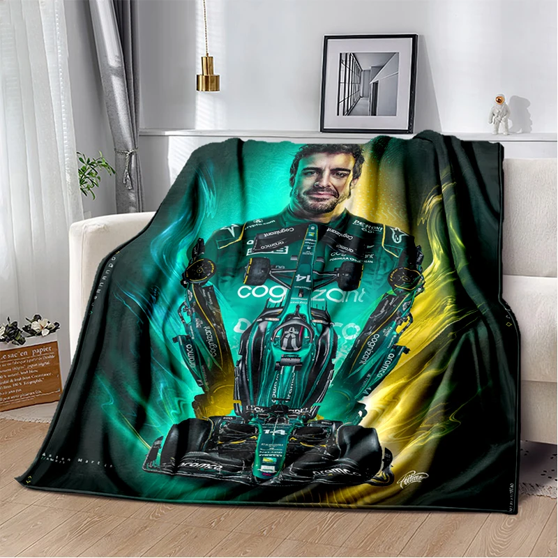 Фото 3D-плед с изображением Фернандо Алонсо 14 F1 Racer, мягкий плюшевый плед, фланелевый плед для гостиной, спальни, кровати, дивана, пикника. №1