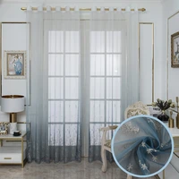 gray blue embroidered tulle curtains for living room bedroom eyelet window curtain drapes sheer princess room customize