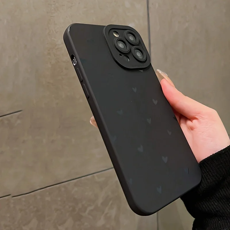 Матовый Мягкий Чехол Для Телефона С Черным Сердечком iPhone 14/13/11/15 Pro Max/12 Mini/XS/XR/X/8/7