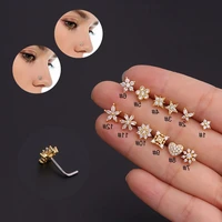 1piece 20g stainless steel piercing zircon flower nose ring cuff body jewelry for women ear cuffs piercing stud earrings ring