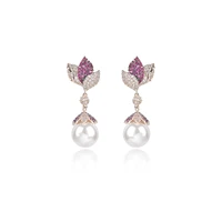 cubic zircon drop tulip bud earrings for wedding pearl earring for bride women girl gift spring jewelry accessories ce11788