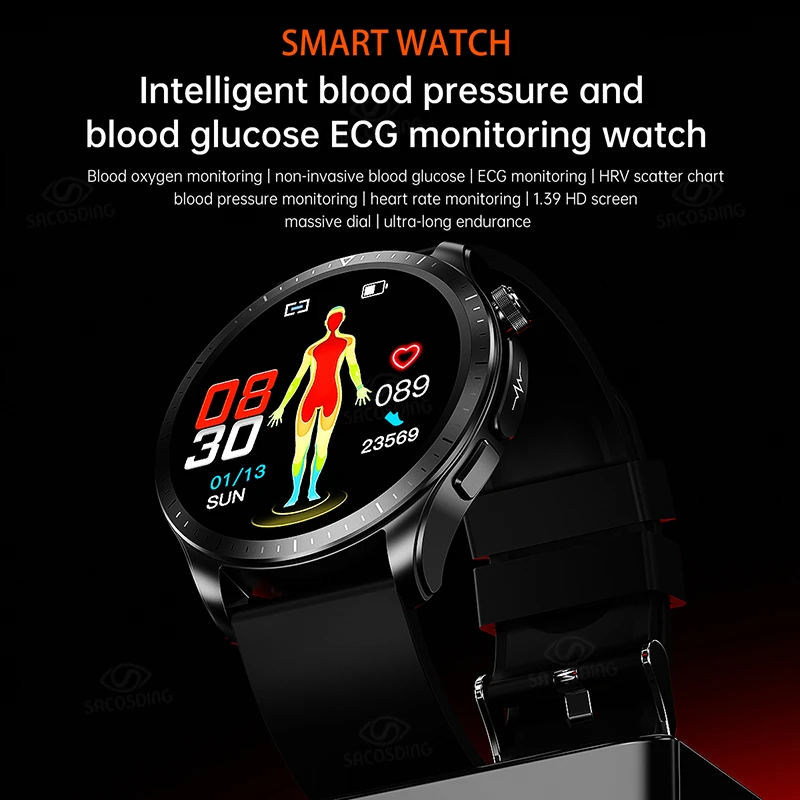 

Watch Men Heart Rate Non-invasive Blood Sugar ECG+PPG Body Temperature Heart Rate Waterproof Watches Men Care Watch