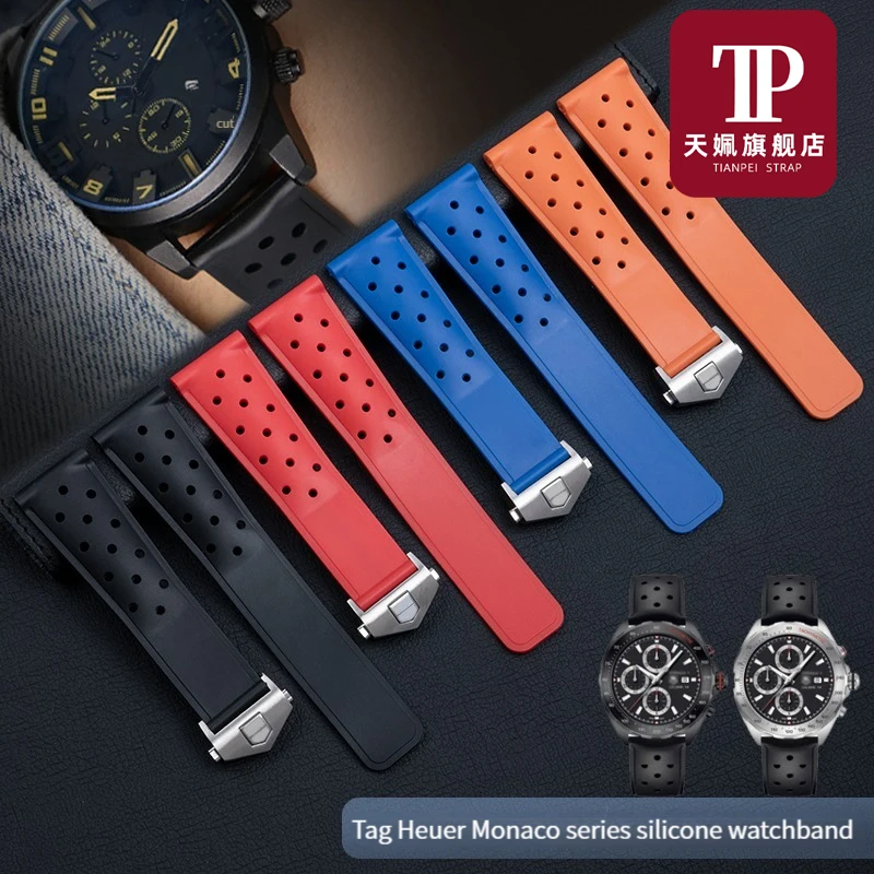 

22mm Watchband For TAG heuer F1 CAZ201 WAZ2113 CAZ1010 Breathable Silicone Watch Strap Soft Rubber Bracelet and folding buckle