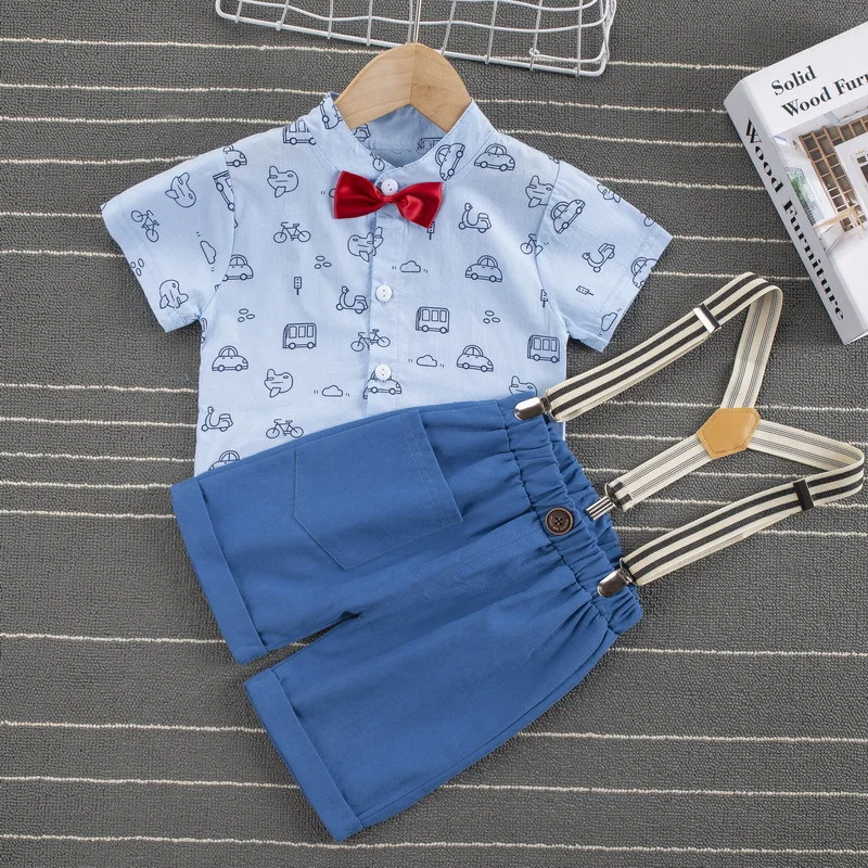 

2022 Baby Boys Clothes Overalls Set Newborn Baby Short Sleeved Two Piece Bow Tie Shirt Suit Boy Kids Summer Gentleman Outfit