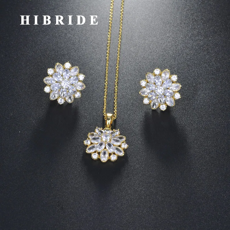 

Fashion Luxury Flower Design Clear Cubic Zircon Gold Color Jewelry Set For Women Bridal Wedding Accessories Wholesale N-718
