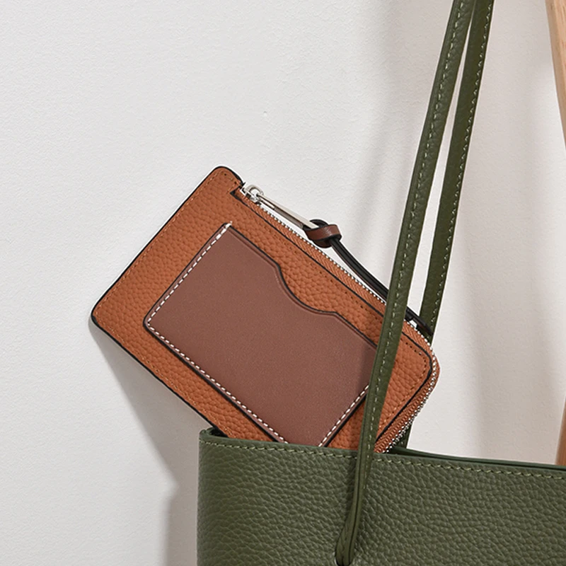 Women's Fashion Classic Ultrathin Small Credit Card Bag Multi slot Zipper Litchi Pattern Two Colors Short Portable Zero Wallet