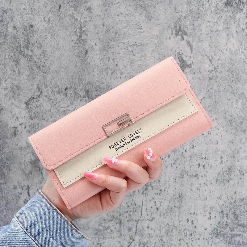 

Long Wallet Women's New Trifold Handheld Bag Multi Functional PU Leather Bag Leather Clip Case Pink Fresh and Sweet Open