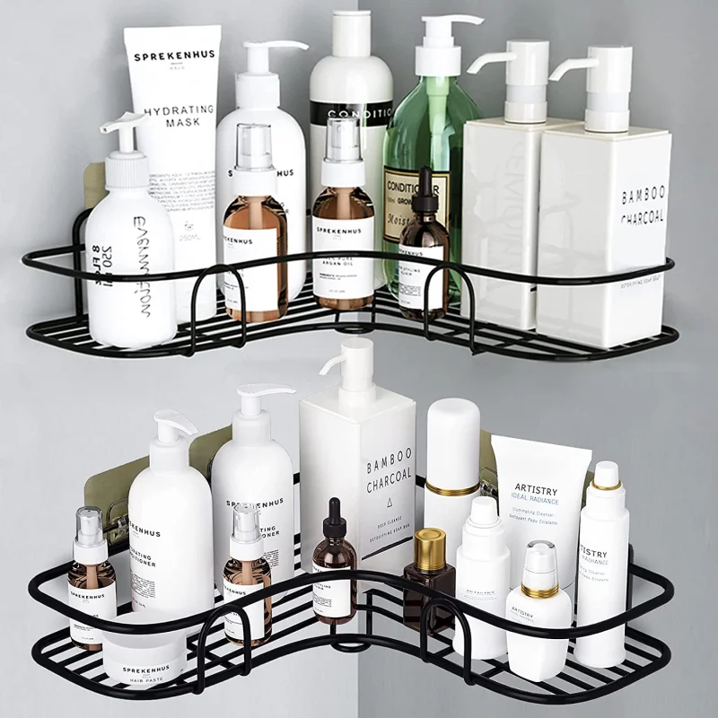 

Bathroom Kitchen Punch Corner Frame Shower Shelf Wrought Iron Shampoo Storage Rack Holder with Suction Cup Bathroom Accessories
