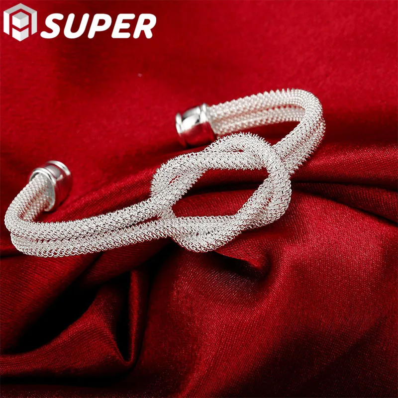 

925 Sterling Silver Interwoven Web Bangle Bracelet For Woman Man Wedding Engagement Fashion Charm Party Jewelry