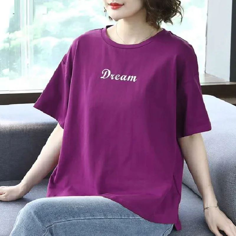 

2022 New Summer Fashion 100% Cotton T Shirt Woman Short Sleeve O Neck T-shirt Women Shirt Top Woman Korean Style Plus Size Shirt